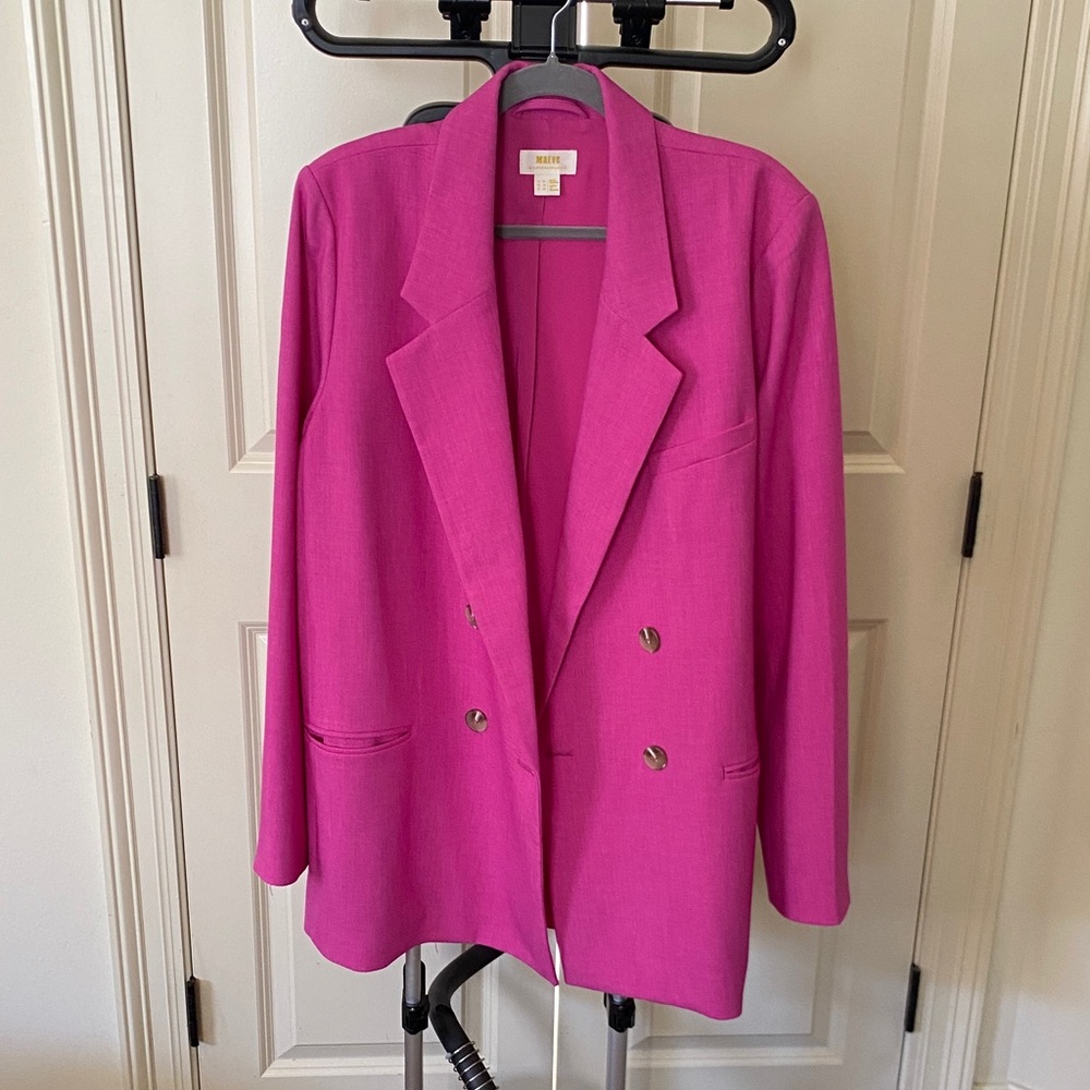Maeve Hot Pink Oversized Double-Breasted Blazer